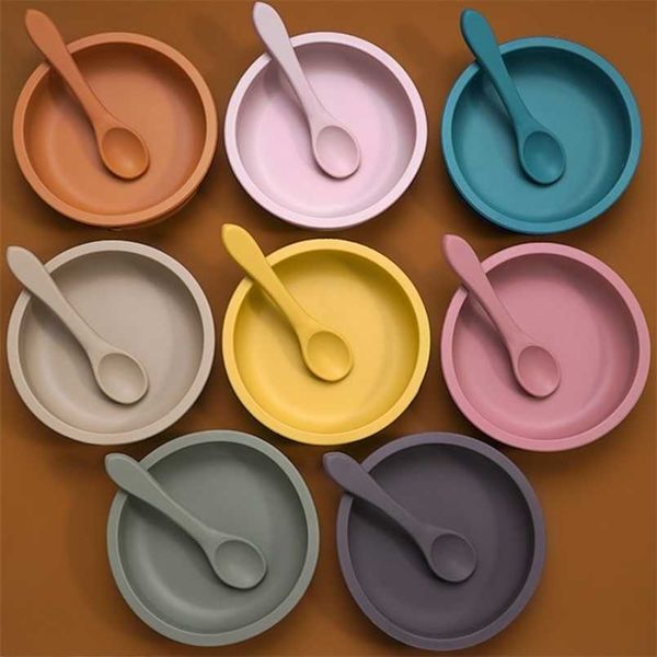 solid colour kids tableware set portable baby silicone plate bowl toddler feeding sucker infant dishs with silica gel spoon 211021
solid colour kids tableware set portable baby silicone plate bowl toddler feeding sucker infant dishs with silica gel spoon 211021