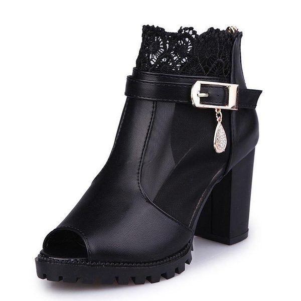 summer women's shoes fish mouth lace sandals solid color mesh thick heel high 35-40, Black
summer women's shoes fish mouth lace sandals solid color mesh thick heel high 35-40, Black