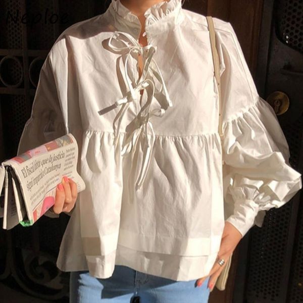 stand collar lace up bow women blouses design solid pullover puff long sleeve loose blusas spring shirt feminino, White
stand collar lace up bow women blouses design solid pullover puff long sleeve loose blusas spring shirt feminino, White
