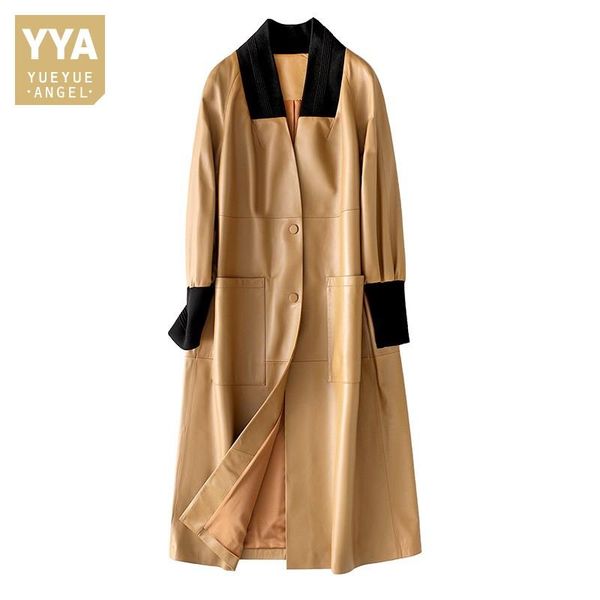 women's leather & faux fashion office lady sheepskin long coat patchwork stand collar genuine jacket spring autumn women overcoat windb, Black
women's leather & faux fashion office lady sheepskin long coat patchwork stand collar genuine jacket spring autumn women overcoat windb, Black
