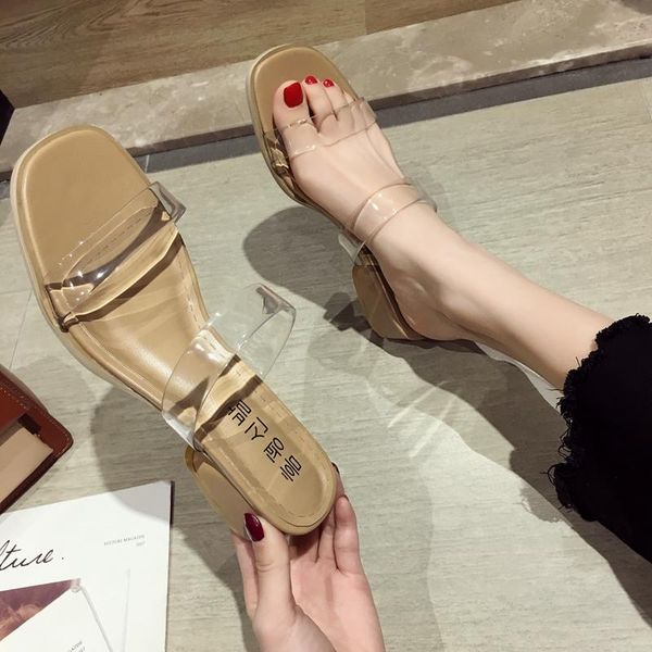 women's shoes summer 2021 transparent plastic slippers with thick heels, Black
women's shoes summer 2021 transparent plastic slippers with thick heels, Black