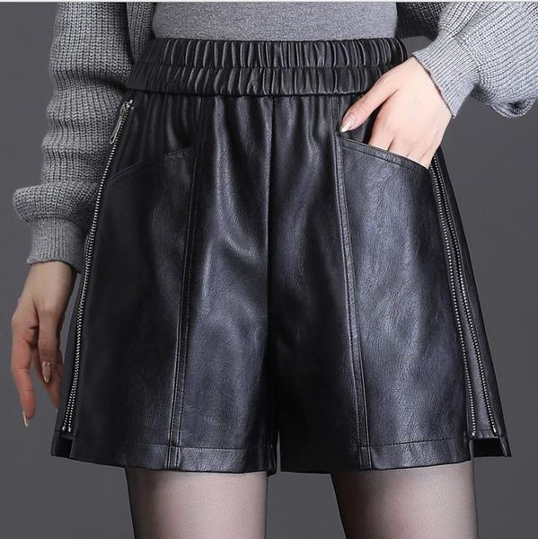 women's shorts pantalones cortos de moda women side zippers winter autumn black pu leather elastic wasit wide leg j3583, White;black
women's shorts pantalones cortos de moda women side zippers winter autumn black pu leather elastic wasit wide leg j3583, White;black