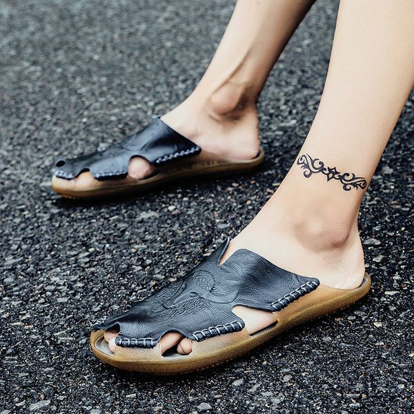 2021 new summer cowhide mens slippers outer wear soft bottom non-slip leather sandals large size half slippers closed toe beach sandals, Black
2021 new summer cowhide mens slippers outer wear soft bottom non-slip leather sandals large size half slippers closed toe beach sandals, Black