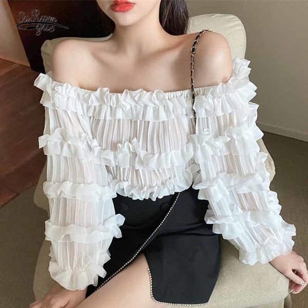 chic curly stitching off shoulder clothing slash neck pleated pullover chiffon blouse slightly transparent short women 12370 210417, White
chic curly stitching off shoulder clothing slash neck pleated pullover chiffon blouse slightly transparent short women 12370 210417, White