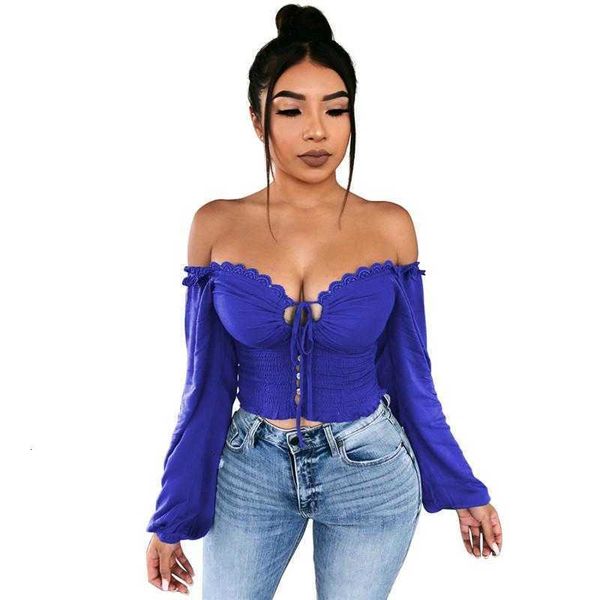 women's blouses & shirts sweet off shoulder women and lace up long sleeve slim bandage fitted cropped chemise blusas f o8lf, White
women's blouses & shirts sweet off shoulder women and lace up long sleeve slim bandage fitted cropped chemise blusas f o8lf, White