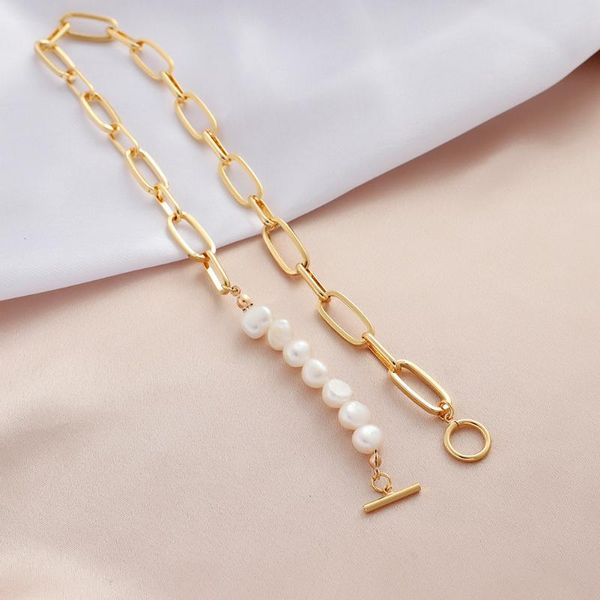 chokers 2021 gold plated freshwater pearl necklace for women personalized simple thick paperclip chain ot buckle jewelry, Golden;silver
chokers 2021 gold plated freshwater pearl necklace for women personalized simple thick paperclip chain ot buckle jewelry, Golden;silver