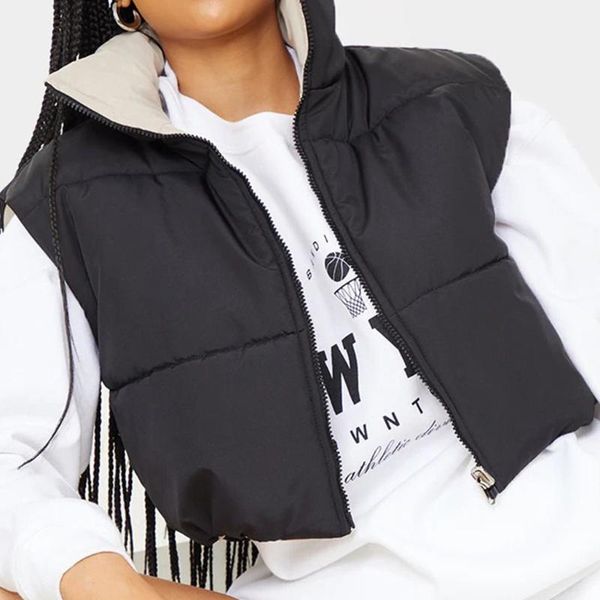 women's vests women double sided reversible vest coat winter padded quilted sleeveless puffer jacket contrast color zip up short croppe, Black;white
women's vests women double sided reversible vest coat winter padded quilted sleeveless puffer jacket contrast color zip up short croppe, Black;white