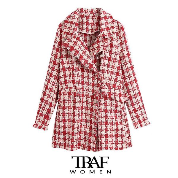 women's jackets traf women fashion houndstooth tweed jacket coat vintage long sleeve frayed trims female outerwear chic, Black;brown
women's jackets traf women fashion houndstooth tweed jacket coat vintage long sleeve frayed trims female outerwear chic, Black;brown
