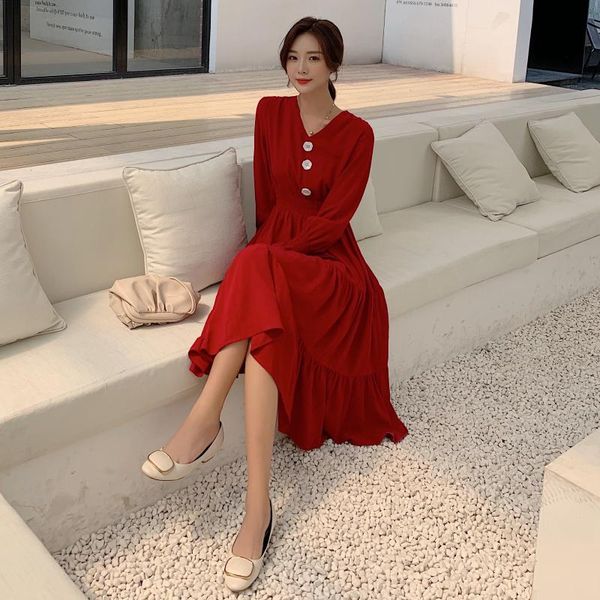 red v-neck dress autumn and winter style french retro hepburn wind waist hugging elegant slimming little casual dresses, Black;gray
red v-neck dress autumn and winter style french retro hepburn wind waist hugging elegant slimming little casual dresses, Black;gray