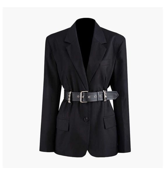 new designer women black blazers coats single buttons suit jacket long sleeve with leather belt slim office business blazer, White;black
new designer women black blazers coats single buttons suit jacket long sleeve with leather belt slim office business blazer, White;black