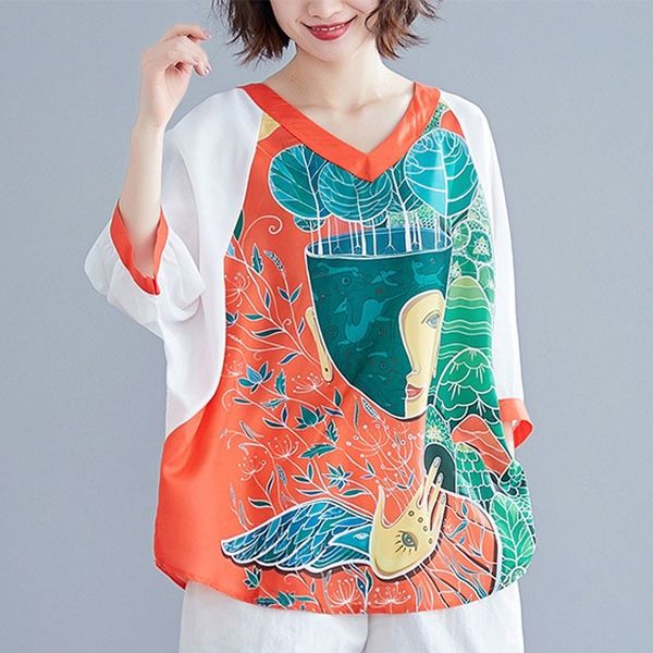 johnature summer korean retro patchwork print v-neck half sleeve batwing sleeve t-shirt fashion all-match women 210521, White
johnature summer korean retro patchwork print v-neck half sleeve batwing sleeve t-shirt fashion all-match women 210521, White