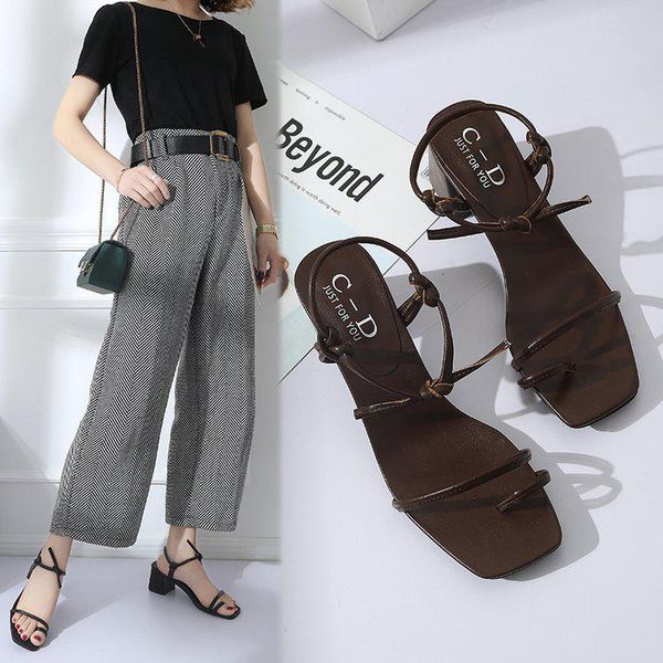 women sandals gladiator casual lace-up square high heels simple peep toe ankle strap summer flip flops rome fashion shoes, Black
women sandals gladiator casual lace-up square high heels simple peep toe ankle strap summer flip flops rome fashion shoes, Black