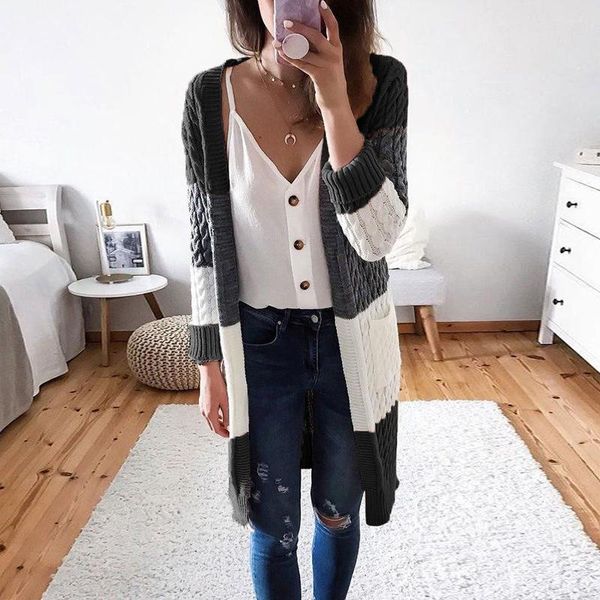 women's knits & tees 2021 autumn casual contrast sweater twist stripe stitching long cardigan winter fashion warm pocket, White
women's knits & tees 2021 autumn casual contrast sweater twist stripe stitching long cardigan winter fashion warm pocket, White