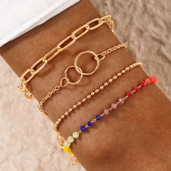 link, chain tocona 4pcs/set bohemian colorful beaded bracelet set for women charming hollow geometry round metal gold bangle jewelry 17758, Black
link, chain tocona 4pcs/set bohemian colorful beaded bracelet set for women charming hollow geometry round metal gold bangle jewelry 17758, Black