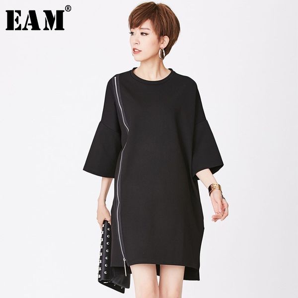 eam 2021 new spring autumn round neck long sleeve black zipper split joint loos big size dress women fashion tide jo123, Black;gray
eam 2021 new spring autumn round neck long sleeve black zipper split joint loos big size dress women fashion tide jo123, Black;gray