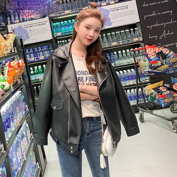 women's leather & faux 2021 fashion women loose motorcycle jackets ladies long sleeve autumn winter biker streetwear coats, Black
women's leather & faux 2021 fashion women loose motorcycle jackets ladies long sleeve autumn winter biker streetwear coats, Black