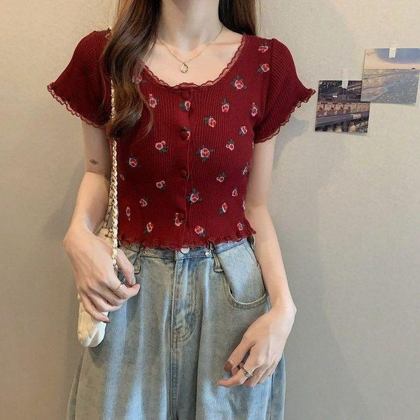 women's t-shirt french retro lace edge floral knitwear 2021 summer sweet age reduction short sleeve, White
women's t-shirt french retro lace edge floral knitwear 2021 summer sweet age reduction short sleeve, White
