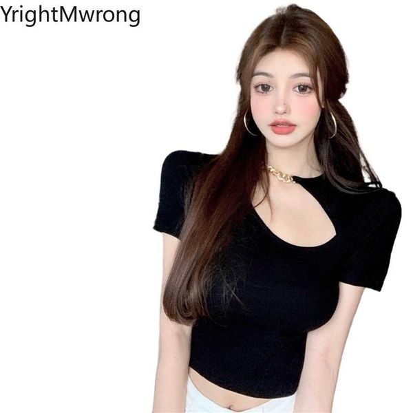 solid short sleeve cut hollow chain neck cotton cropped t-shirt women crop t shirt street fashion aesthetic bandage tee women's, White 
solid short sleeve cut hollow chain neck cotton cropped t-shirt women crop t shirt street fashion aesthetic bandage tee women's, White