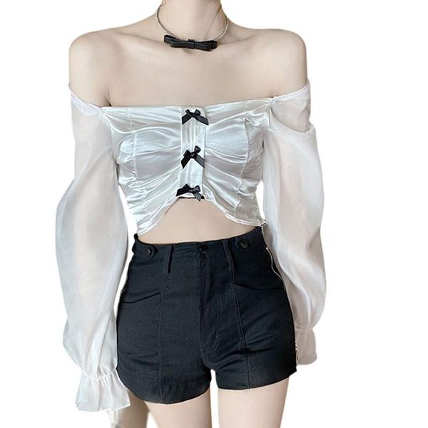 women's blouses & shirts v neck blouse women exposed navel short female long sleeve shirt, White
women's blouses & shirts v neck blouse women exposed navel short female long sleeve shirt, White