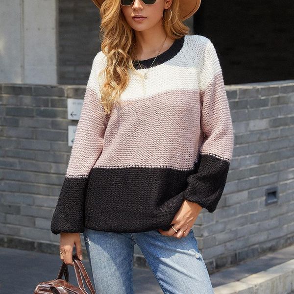 women's sweaters sweater autumn and winter thick line 2021 stripe stitching contrast color round neck long sleeve pullover em*, White;black
women's sweaters sweater autumn and winter thick line 2021 stripe stitching contrast color round neck long sleeve pullover em*, White;black