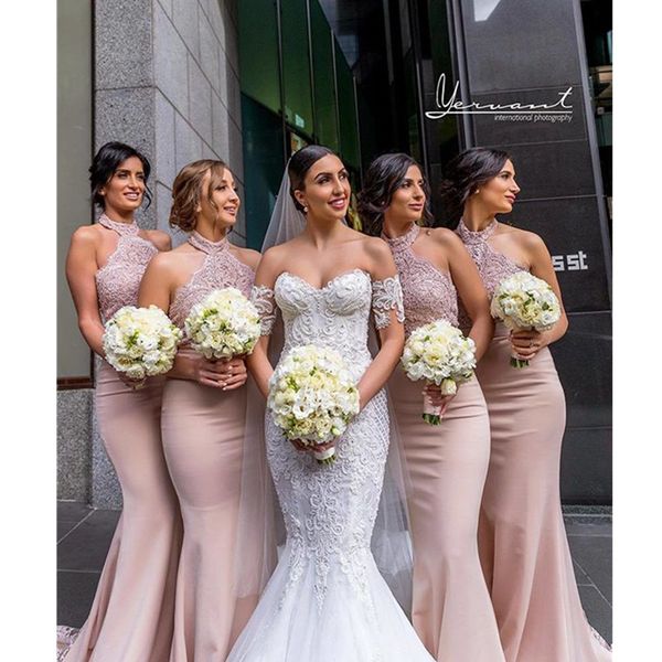 elegant halter 2021 mermaid bridesmaid dresses long appliqued wedding guest prom party gowns custom made, White;pink
elegant halter 2021 mermaid bridesmaid dresses long appliqued wedding guest prom party gowns custom made, White;pink