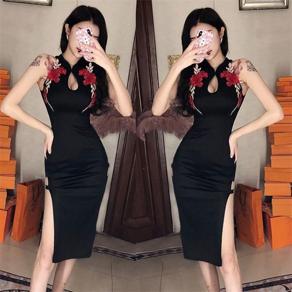 ethnic clothing 2021 chinese cheongsam dress black high split slim hollow out skirts sleeveless flower embroidery mini qipao dresses wo, Red
ethnic clothing 2021 chinese cheongsam dress black high split slim hollow out skirts sleeveless flower embroidery mini qipao dresses wo, Red