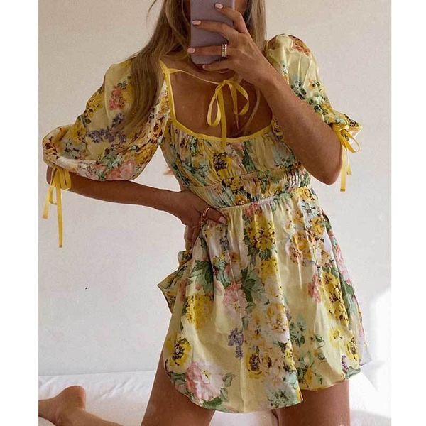 inspired floral mini tie front puff sleeves chic summer cotton ladies new party dress 210412, Black;gray
inspired floral mini tie front puff sleeves chic summer cotton ladies new party dress 210412, Black;gray