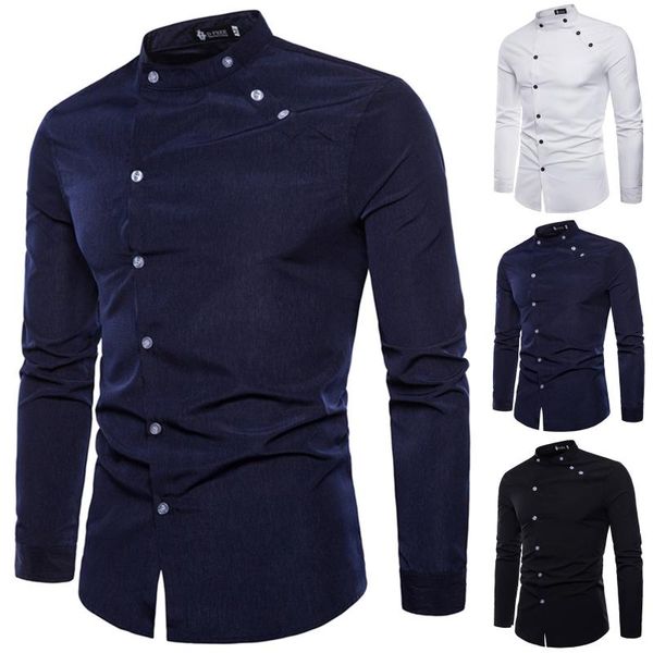 men's casual shirts autumn solid color shirt mens stand collar long sleeve button streetwear male social business camisas homb, White;black
men's casual shirts autumn solid color shirt mens stand collar long sleeve button streetwear male social business camisas homb, White;black