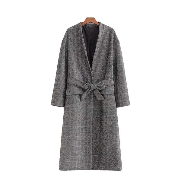 women's wool & blends vintage woman grey loose long plaid woolen jackets autumn fashion ladies thick sashes coats female oversized, Black
women's wool & blends vintage woman grey loose long plaid woolen jackets autumn fashion ladies thick sashes coats female oversized, Black