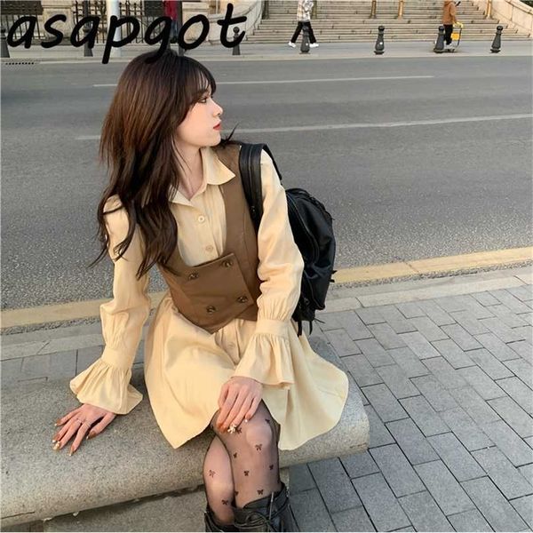 matching sets casual vintage pleated lapel flare sleeve shirts dres mini + short double breasted vest japan style 211106, White
matching sets casual vintage pleated lapel flare sleeve shirts dres mini + short double breasted vest japan style 211106, White
