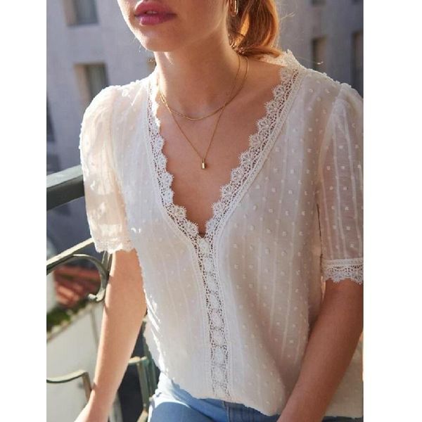 women's blouses & shirts summer elegant office lady white hollow lace dots short sleeved v-neck slim shirt ladies fashion casual blous
women's blouses & shirts summer elegant office lady white hollow lace dots short sleeved v-neck slim shirt ladies fashion casual blous