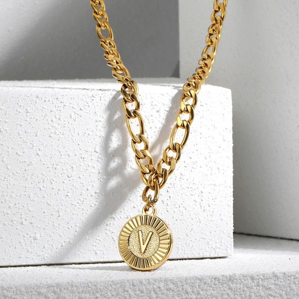 initial a-z letter round pendant choker necklace for women girls 5mm stainless steel figaro chain adjustable link dn189a necklaces, Silver
initial a-z letter round pendant choker necklace for women girls 5mm stainless steel figaro chain adjustable link dn189a necklaces, Silver