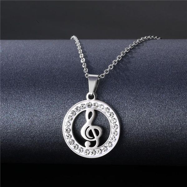 pendant necklaces stainless steel music note musical symbol necklace gift women statement crystal round for teacher student, Silver
pendant necklaces stainless steel music note musical symbol necklace gift women statement crystal round for teacher student, Silver