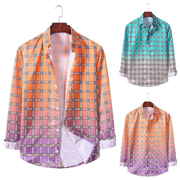 boutique fashion shirt 2021 autumn orange gradient men's plaid long sleeve casual, White;black
boutique fashion shirt 2021 autumn orange gradient men's plaid long sleeve casual, White;black
