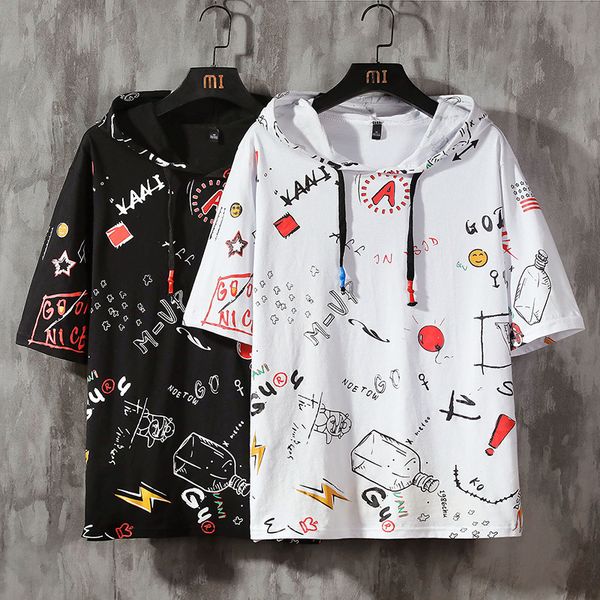 mens tees summer print short sleeve with hooded t shirt hip hop streetwear sports wear tshirt y0322, White;black
mens tees summer print short sleeve with hooded t shirt hip hop streetwear sports wear tshirt y0322, White;black