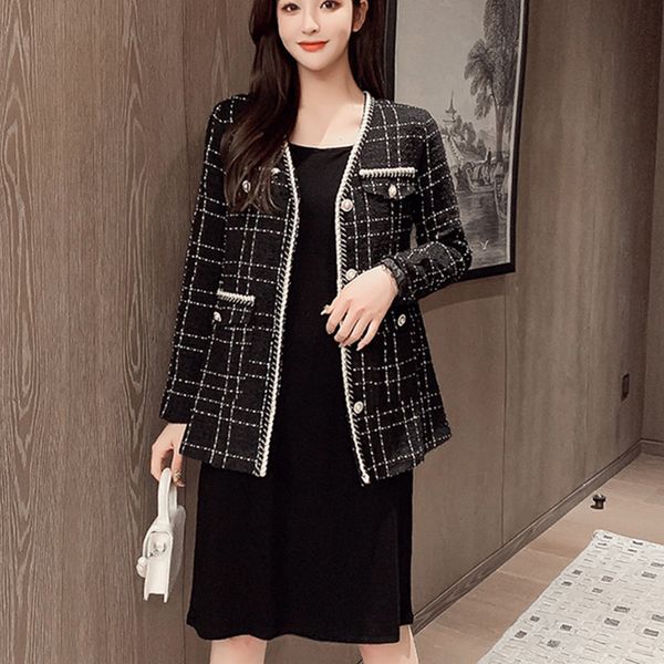 women autumn fashion plaid tweed jacket coat vintage v neck long sleeve female outerwear chic 210520, Black;brown
women autumn fashion plaid tweed jacket coat vintage v neck long sleeve female outerwear chic 210520, Black;brown