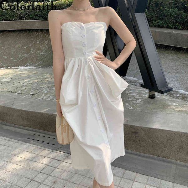 colorfaith women summer dress tank lace up buttons bare shoulder korean high waist vintage lady long dr8770 210427, Black;gray
colorfaith women summer dress tank lace up buttons bare shoulder korean high waist vintage lady long dr8770 210427, Black;gray