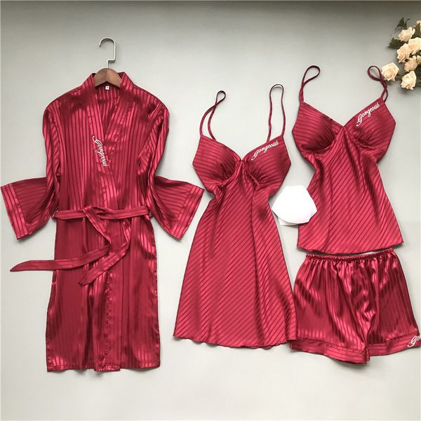 spring embroidery striped women satin 4/3/2/1 pcs sleepwear with chest pad pajama sets mujer, Black;red
spring embroidery striped women satin 4/3/2/1 pcs sleepwear with chest pad pajama sets mujer, Black;red