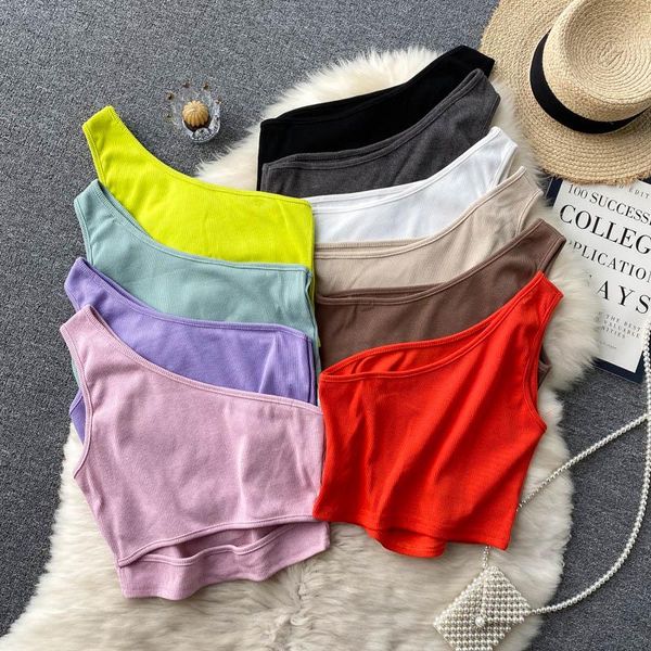 women's tanks & camis women one shoulder strap hollow diagonal collar sleeveless slim summer off short camisole, White
women's tanks & camis women one shoulder strap hollow diagonal collar sleeveless slim summer off short camisole, White