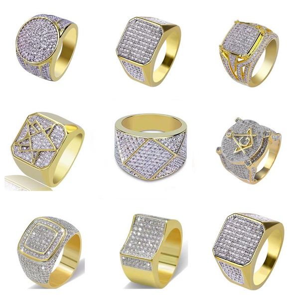 wedding rings wholesale fashion golden full crystal geometric men's ring business style jewelry male hand accessories, Slivery;golden