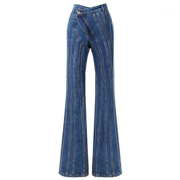 european spring autumn denim irregular design niche oblique waist double button placket patchwork tailored slim jeans women, Black;white
european spring autumn denim irregular design niche oblique waist double button placket patchwork tailored slim jeans women, Black;white