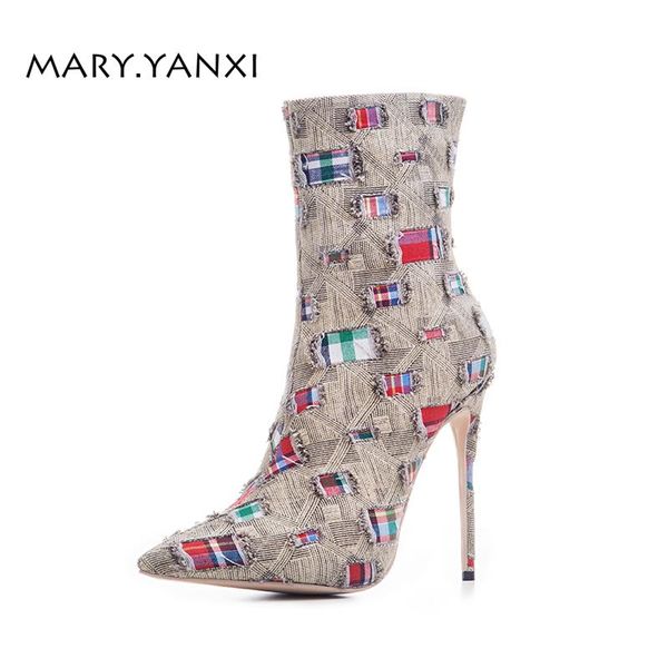boots spring/autumn women shoes ankle denim plaid high thin heels fashion pointed toe zip zipper big size mixed colors, Black
boots spring/autumn women shoes ankle denim plaid high thin heels fashion pointed toe zip zipper big size mixed colors, Black