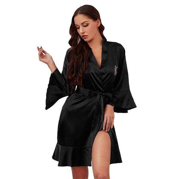 women's sleepwear women satin silk robes dress v-neck long-sleeved cardigan solid color bathrobe pajamas kimono nightdress, Black;red
women's sleepwear women satin silk robes dress v-neck long-sleeved cardigan solid color bathrobe pajamas kimono nightdress, Black;red
