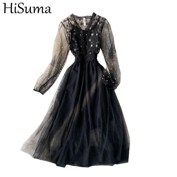 casual dresses hisuma spring autumn women v-neck puff sleeve pearl bead ruffles lace pleated chic dress lady elastic slim mesh gauze midi, Black;gray
casual dresses hisuma spring autumn women v-neck puff sleeve pearl bead ruffles lace pleated chic dress lady elastic slim mesh gauze midi, Black;gray