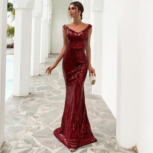 casual dresses sequined banquet dress woman maxi bling slash neck female vestido mermaid, Black;gray
casual dresses sequined banquet dress woman maxi bling slash neck female vestido mermaid, Black;gray