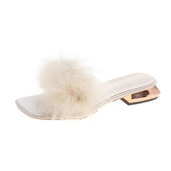 slippers women summer outdoor fashion square toe high heels feather slides classics furry shoes, Black
slippers women summer outdoor fashion square toe high heels feather slides classics furry shoes, Black