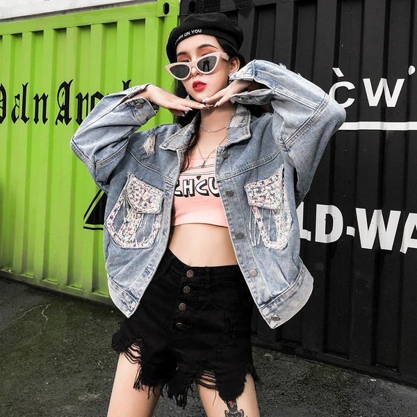 women's jackets spring short loose diamond sequins beading tassel hole denim jacket women chaquetas para mujer bat sleeves blue casual, Black;brown
women's jackets spring short loose diamond sequins beading tassel hole denim jacket women chaquetas para mujer bat sleeves blue casual, Black;brown