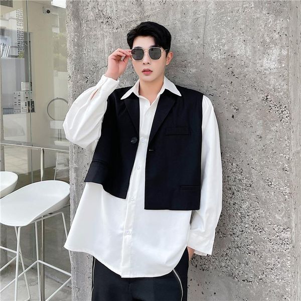 men's casual shirts long sleeved shirt coat autumn fake two black and white contrast stitching korean loose hairstylist, White;black
men's casual shirts long sleeved shirt coat autumn fake two black and white contrast stitching korean loose hairstylist, White;black