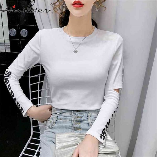spring fall korean style cotton t-shirt girls chic o-neck women long sleeve letter hollow out slim tees t12804a 210421, White
spring fall korean style cotton t-shirt girls chic o-neck women long sleeve letter hollow out slim tees t12804a 210421, White