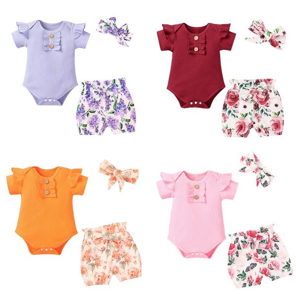 clothing sets baby girl's summer fashion 3pcs infant ruffle short sleeve romper + flower print shorts bow hair ornament, White
clothing sets baby girl's summer fashion 3pcs infant ruffle short sleeve romper + flower print shorts bow hair ornament, White